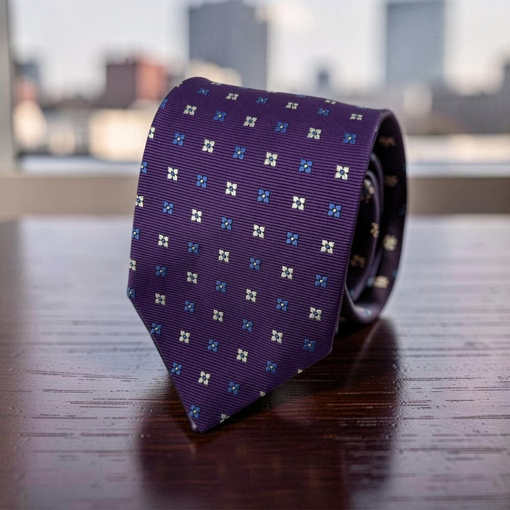 Brooks Brothers Makers Purple Blue Geometric Necktie 100% Silk  58.5"x 3.5"